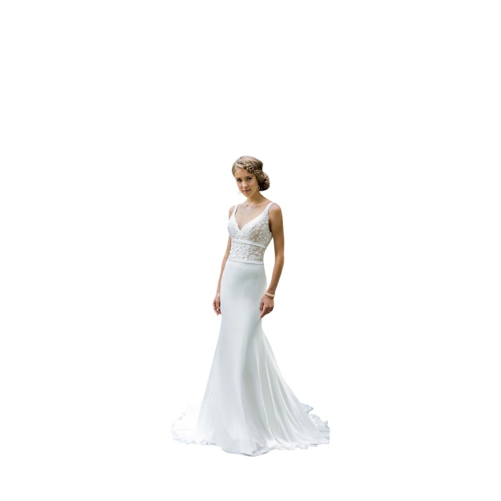Lillian West Lace Bodice Wedding Gown Size 10 Ivory Boho Sheath Dress